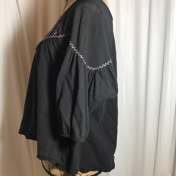 Free People Mirrored Embroidered Peasant Top Black - Picture 3 of 6